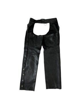 Pokerun By Fieldsheer Leather Chaps Mens 3XL Black Motorcycle Riding Zip Snap